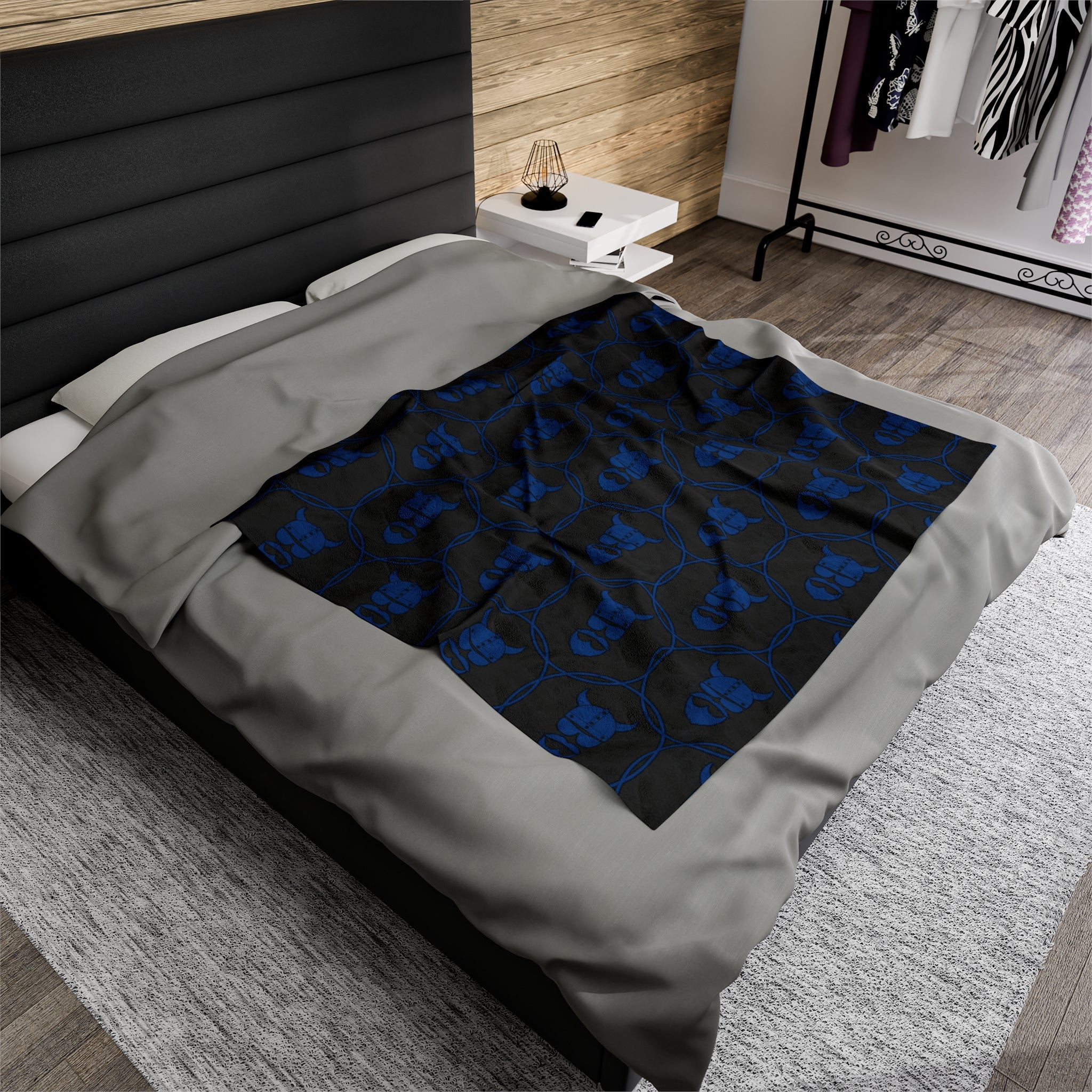 ZV Blue Stamped Blk Extra Soft Velveteen Plush Blanket - THE ZEN VIKING