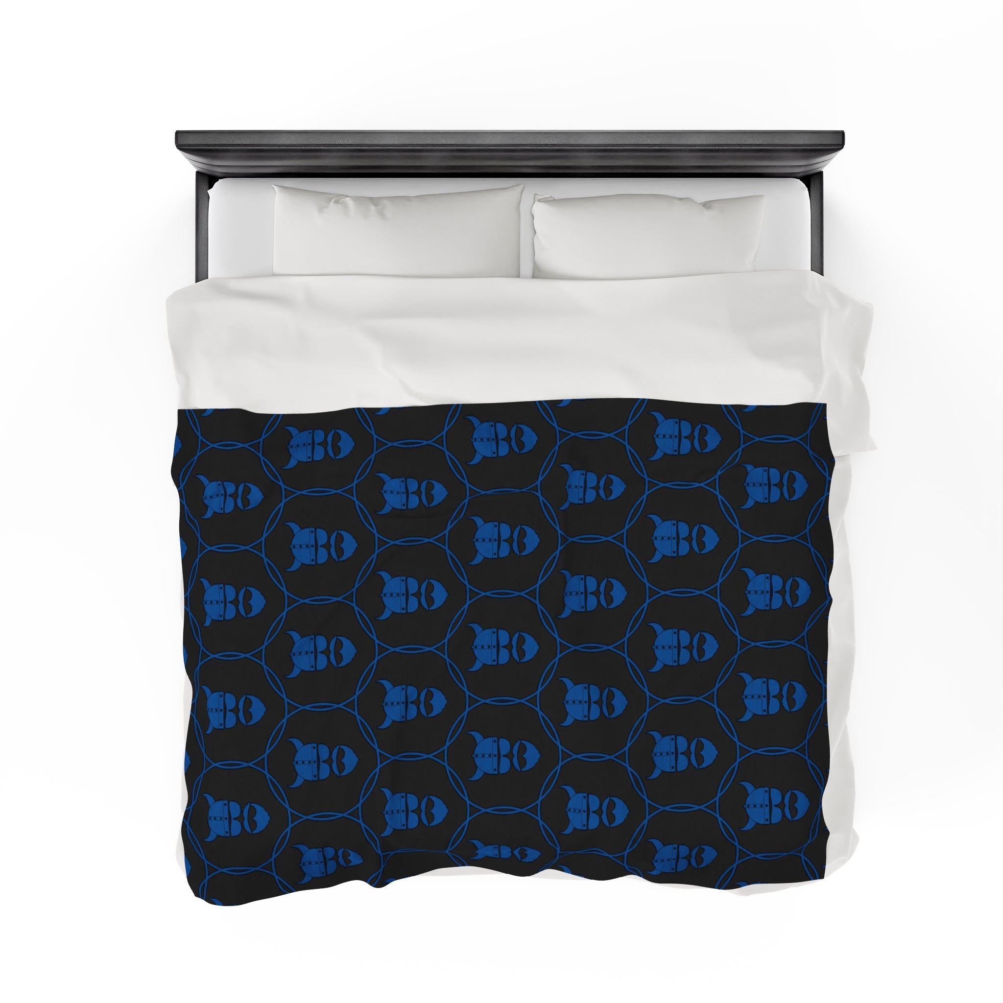 ZV Blue Stamped Blk Extra Soft Velveteen Plush Blanket - THE ZEN VIKING