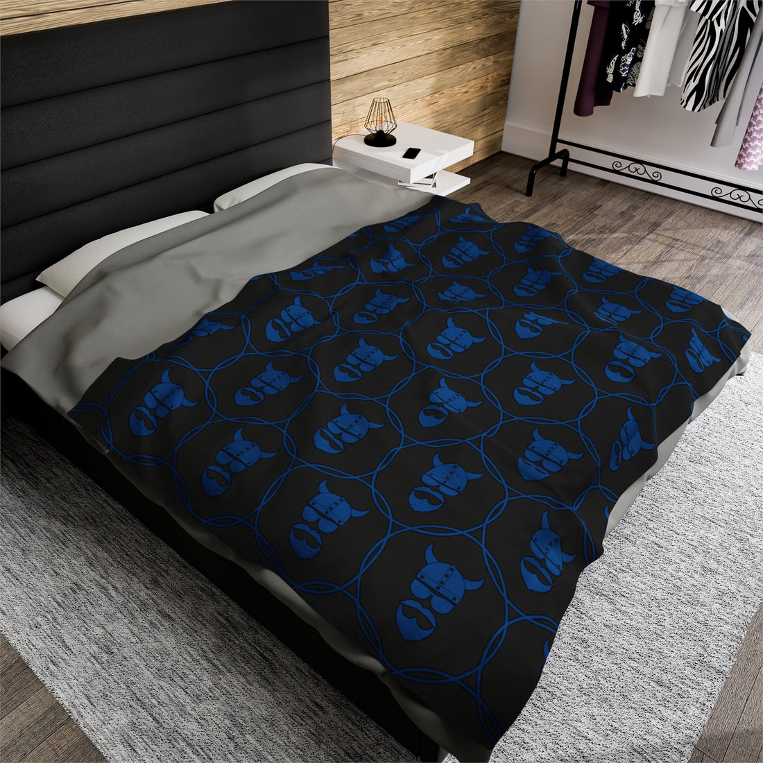 ZV Blue Stamped Blk Extra Soft Velveteen Plush Blanket - THE ZEN VIKING